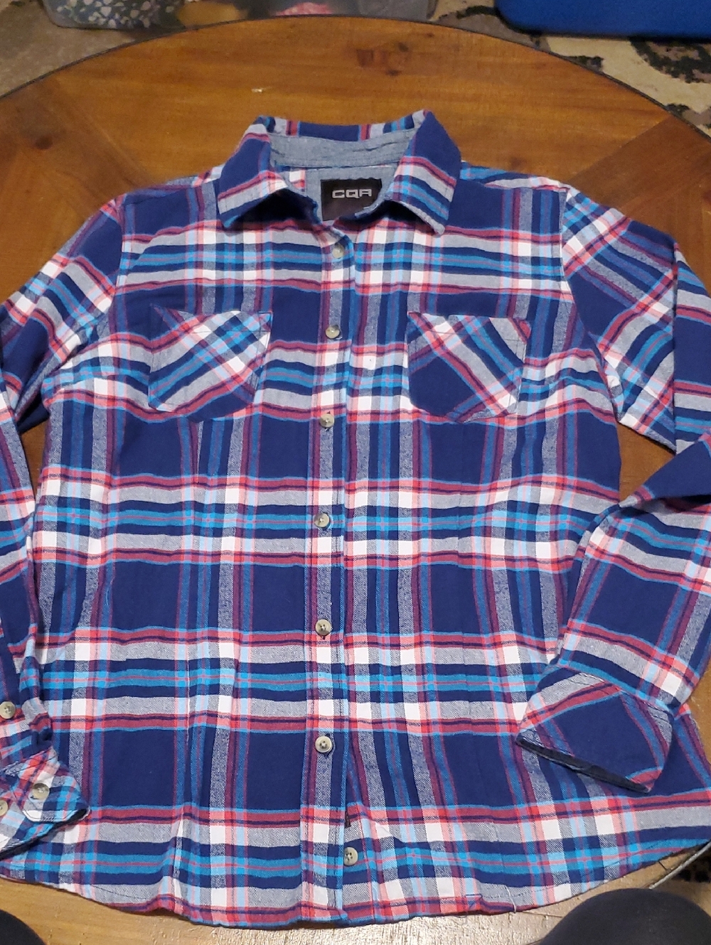 CQR Blue Red Plaid Casual Button-Down Shirt